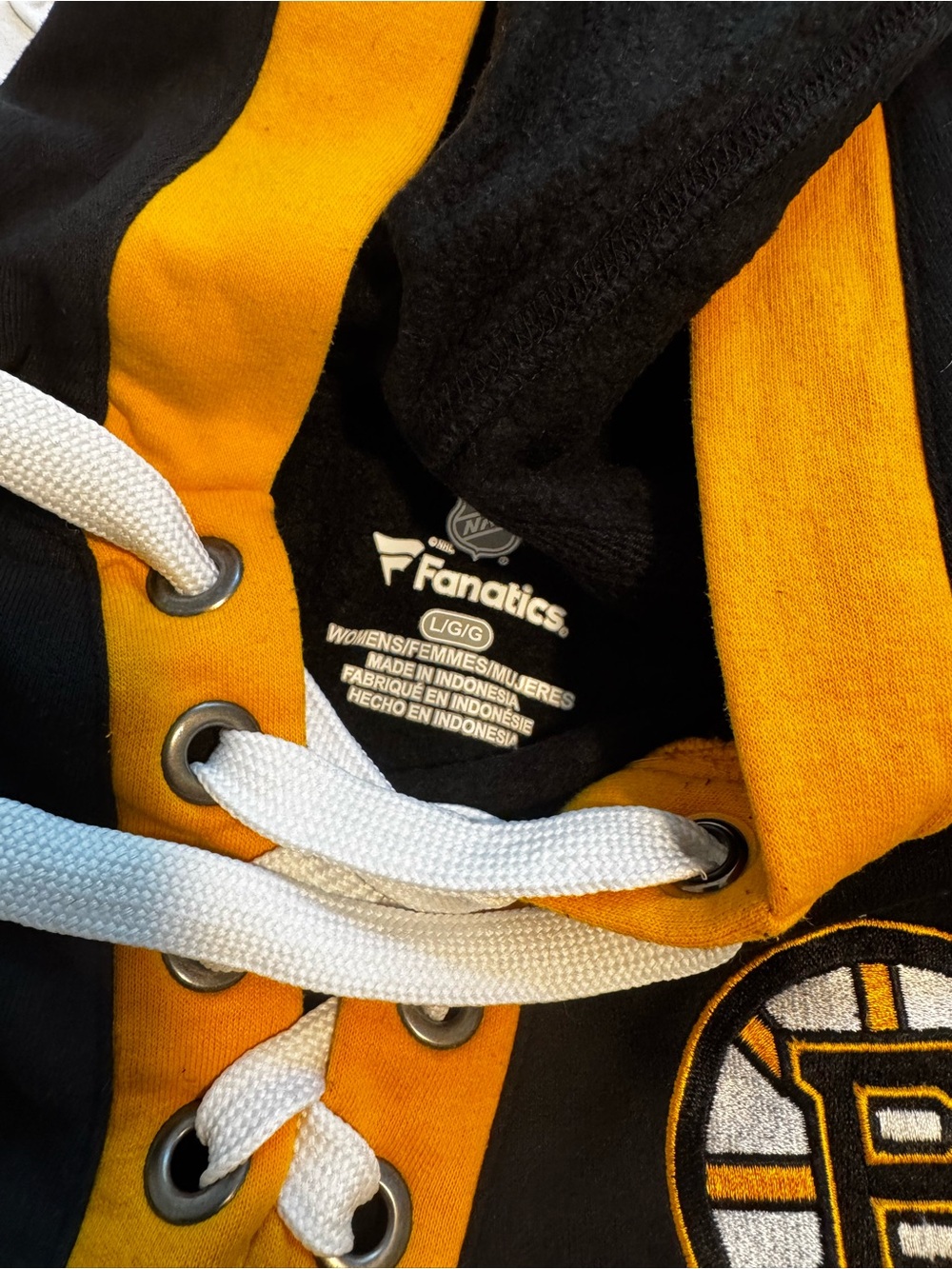 Fanatics Boston Bruins Women’s Lace-Up Hoodie Sweater - Size L - Picture 6 of 8